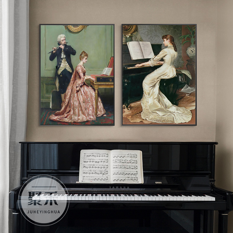 音乐装饰画欧式宫廷风复古人物油画现代简约琴行壁画免打孔可定制