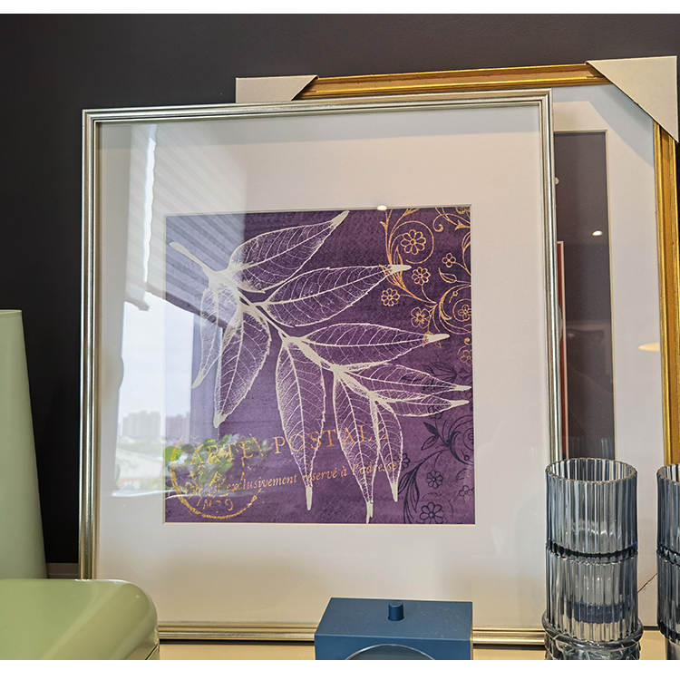 紫色简单树叶四联组合美式经典客厅餐厅卧室玄关过道装饰画有框画