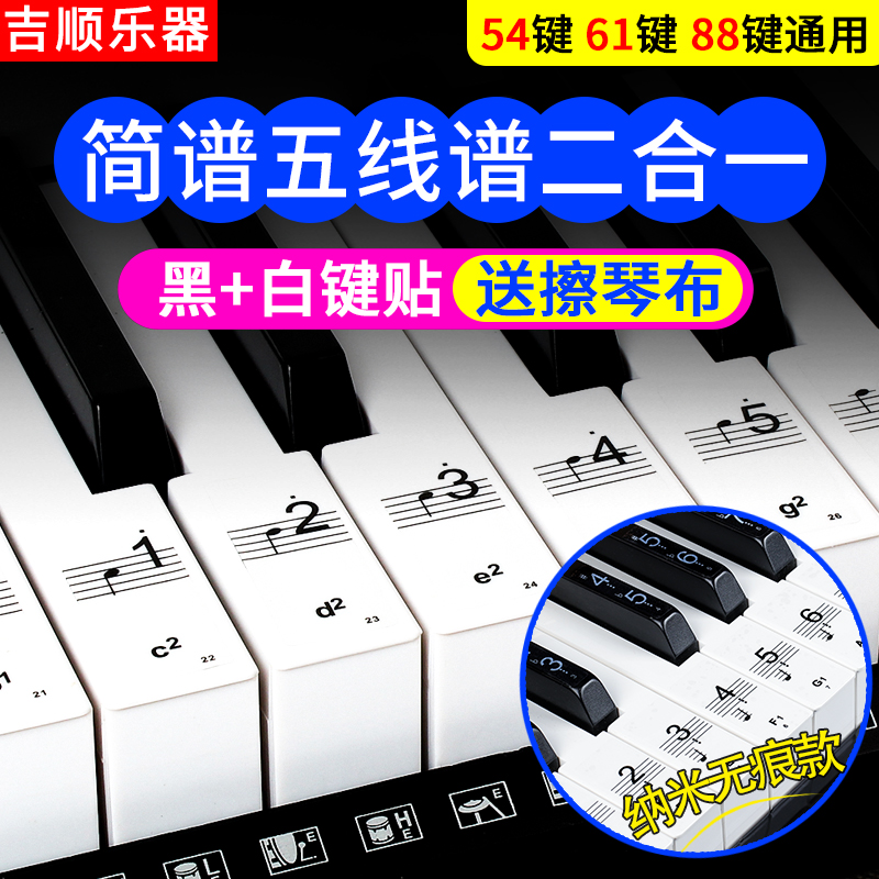 88键61键54键透明钢琴键盘贴纸键位贴五线谱简谱音符电子琴键贴