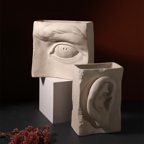 五官石膏像眼耳嘴抽象软装陶瓷摆件艺术人脸花瓶笔筒样板房装饰品