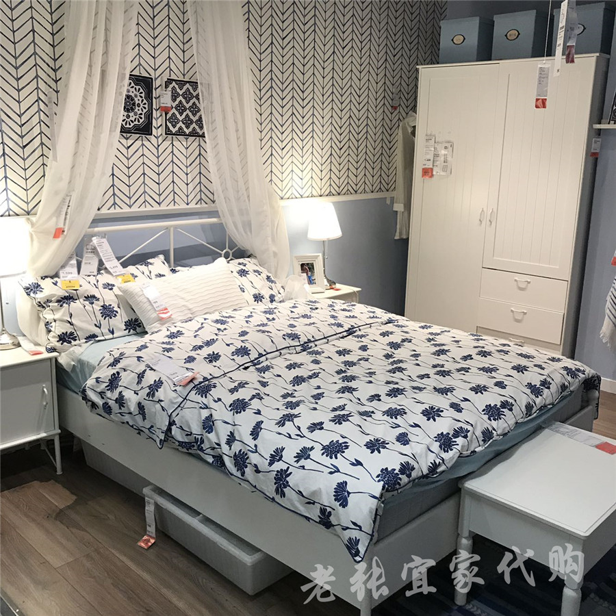 宜家IKEA 费诺克萨 白底蓝花朵 纯棉被套枕套 青花瓷图案床品特价