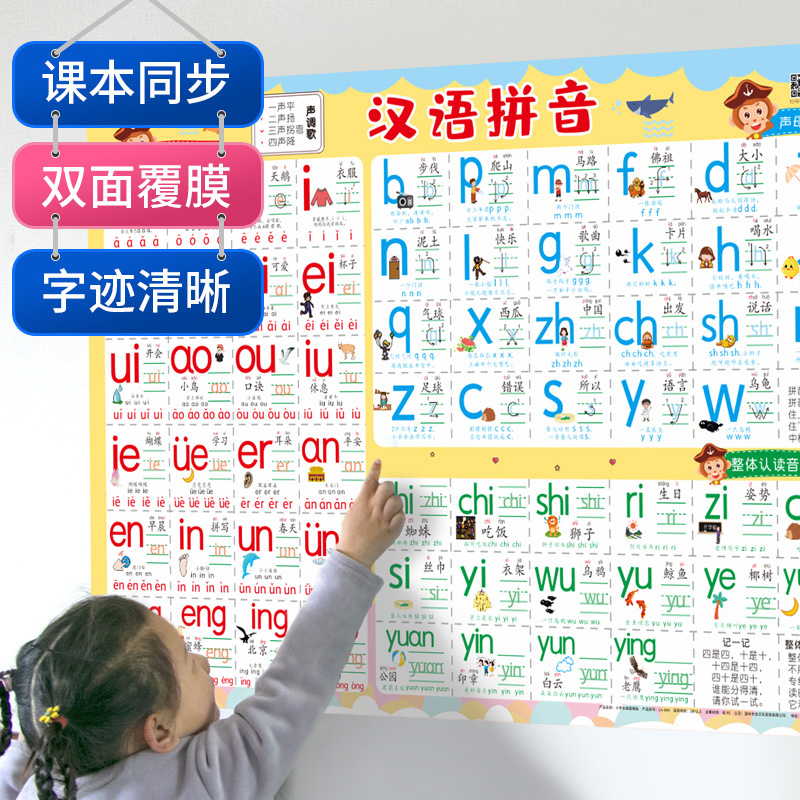 汉语拼音声母韵母表挂图小学生一年级幼儿园26个英语字母墙贴全套