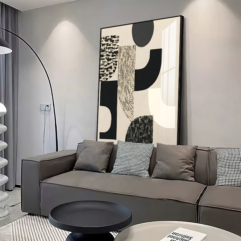 极简黑白灰客厅装饰画高级感意大利抽象落地画玄关沙发背景墙挂画