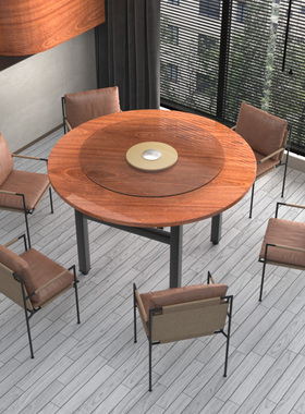品质圆桌面板木餐桌饭桌大台面带玻璃转盘20家用15人商用折叠桌脚