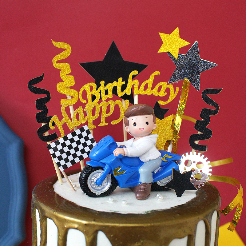 儿童节烘焙蛋糕装饰炫酷摩托车小男孩女孩摆件小汽车主题生日蛋糕