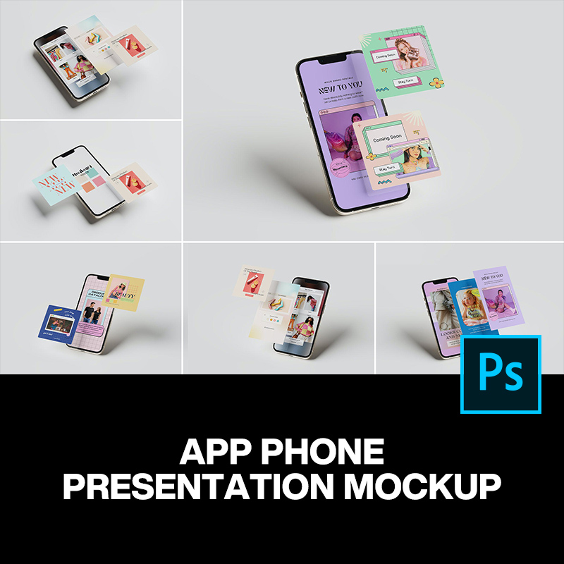 6款iPhone手机App界面ui设计作品贴图ps样机立体展示效果模板素材
