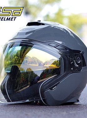GSB摩托车双镜片半盔男女机车头盔半覆式四季电动车安全帽夏季款