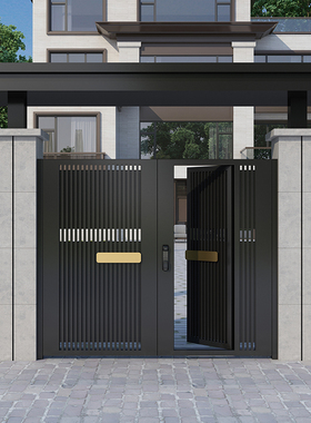 现代别墅庭院门围墙门楼农村铁门院子门头铝艺大门电动智能折叠门