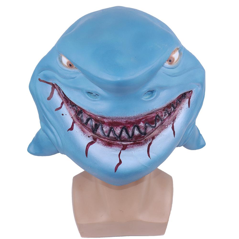鲨鱼面具食人鲨头套恐怖鱼面具动物吃人血口游泳鲨鱼乳胶面具现货