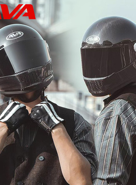 新款AVA王朝碳纤维头盔摩托车全盔男女国潮赛机车复古头盔