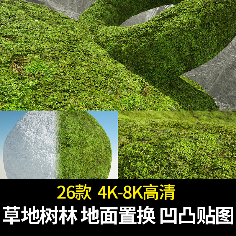 草地森林枯树枝地表面法线凹凸高清3DMAX纹理置换贴图材质C4D渲染
