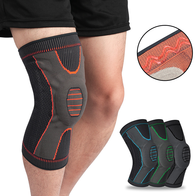 针织运动护膝硅胶支撑加压护髌骨户外篮球骑行跑步护具可高级