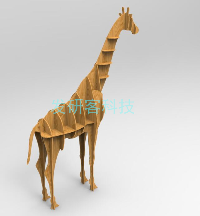 3D立体创意动物书架 线切割激光雕刻CAD电子矢量图纸素材  长颈鹿