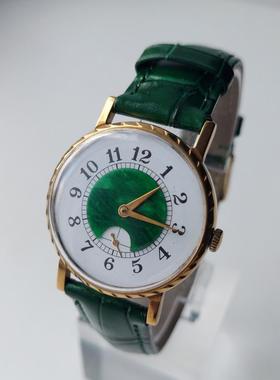 乌克兰代购Watch ▼古着经典20世纪80年代孔雀石男士镀金机械手表