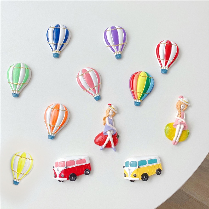 家居磁贴装饰浪漫土耳其七彩色热气球巴士冰箱贴手绘