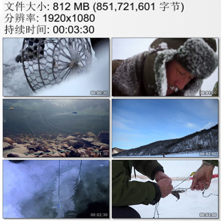 黑龙江的冬天实拍 极寒天气 凿冰捕鱼 冰天雪地 高清实拍视频素材
