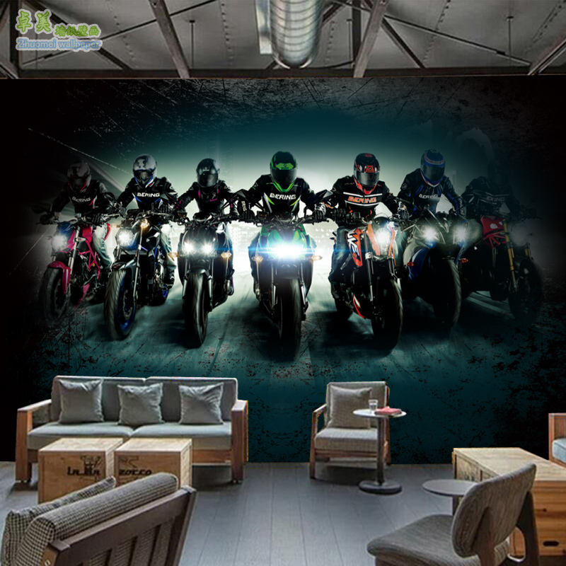 3d个性机车馆俱乐部壁纸客厅摩托车主题壁画网咖餐厅吧台背景墙纸