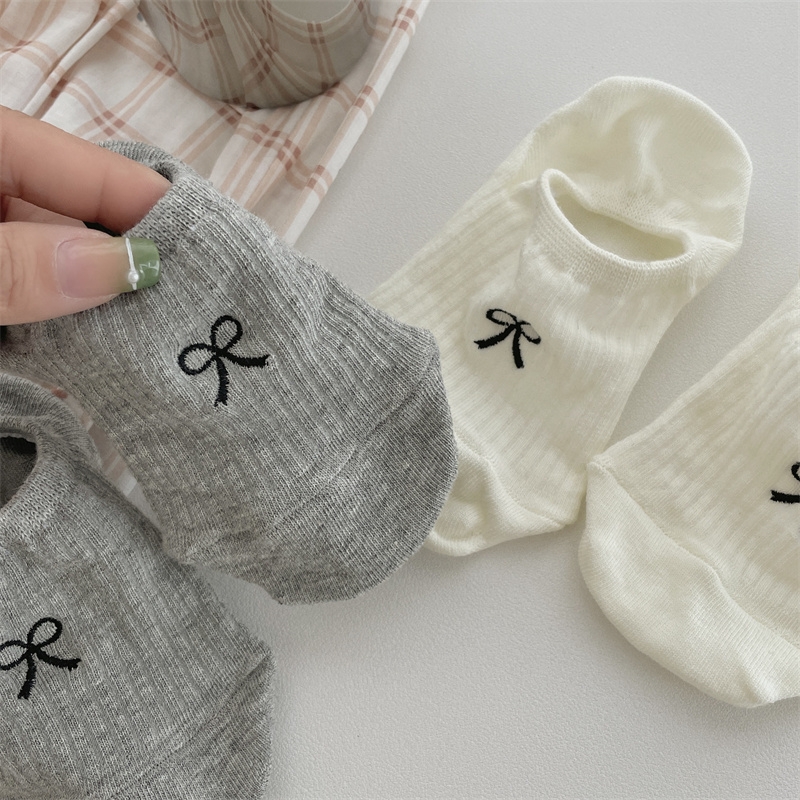 女士夏季船袜东大门街头韩版棉质透气卡通蝴蝶结坑条不掉跟隐形袜