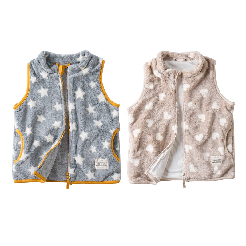 日本秋冬季男女童珊瑚绒休闲保暖马甲幼儿园宝宝外套柔软纯棉上衣