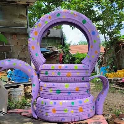 轮胎艺术品废旧轮胎改造创意花盆幼儿园景观卡通造型彩绘轮胎
