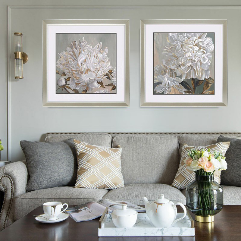 ART原版美式客厅装饰画沙发墙挂画 餐厅背景植物花卉牡丹卧室壁