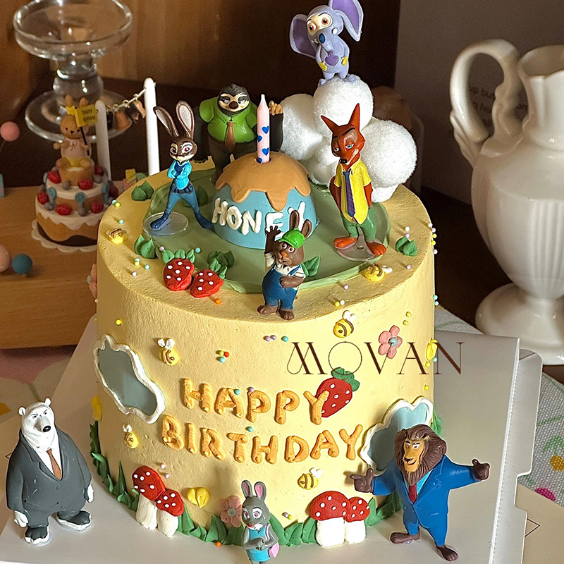 儿童动物城生日蛋糕装饰兔子牛狮子儿童节卡通小动物男孩子摆件
