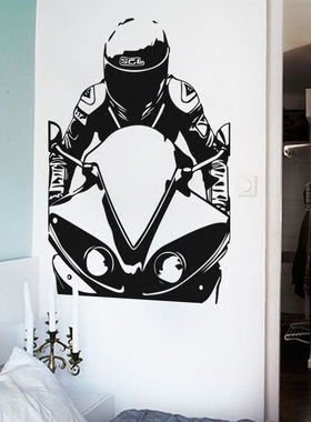 定制墙贴 骑机车图案 摩托车比赛 中国范墙贴 男生创意背景墙壁纸