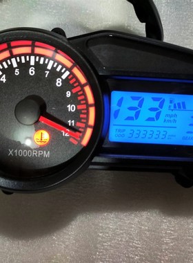 摩托裸把化油器车改装液晶仪表时速转速红K蓝色可调6档水温油量表