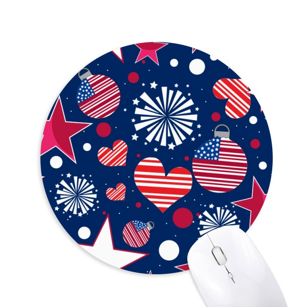 美国国旗爱心节日庆祝烟花插画图案圆形游戏鼠标垫礼物
