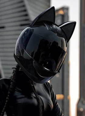 新品HNJ电动摩托车猫耳朵头盔女蝴蝶结可爱情侣机车全盔男安全盔