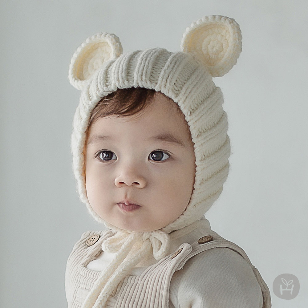韩国进口秋冬新款婴儿童帽子3-18个月可爱米奇宝宝毛线保暖护耳帽