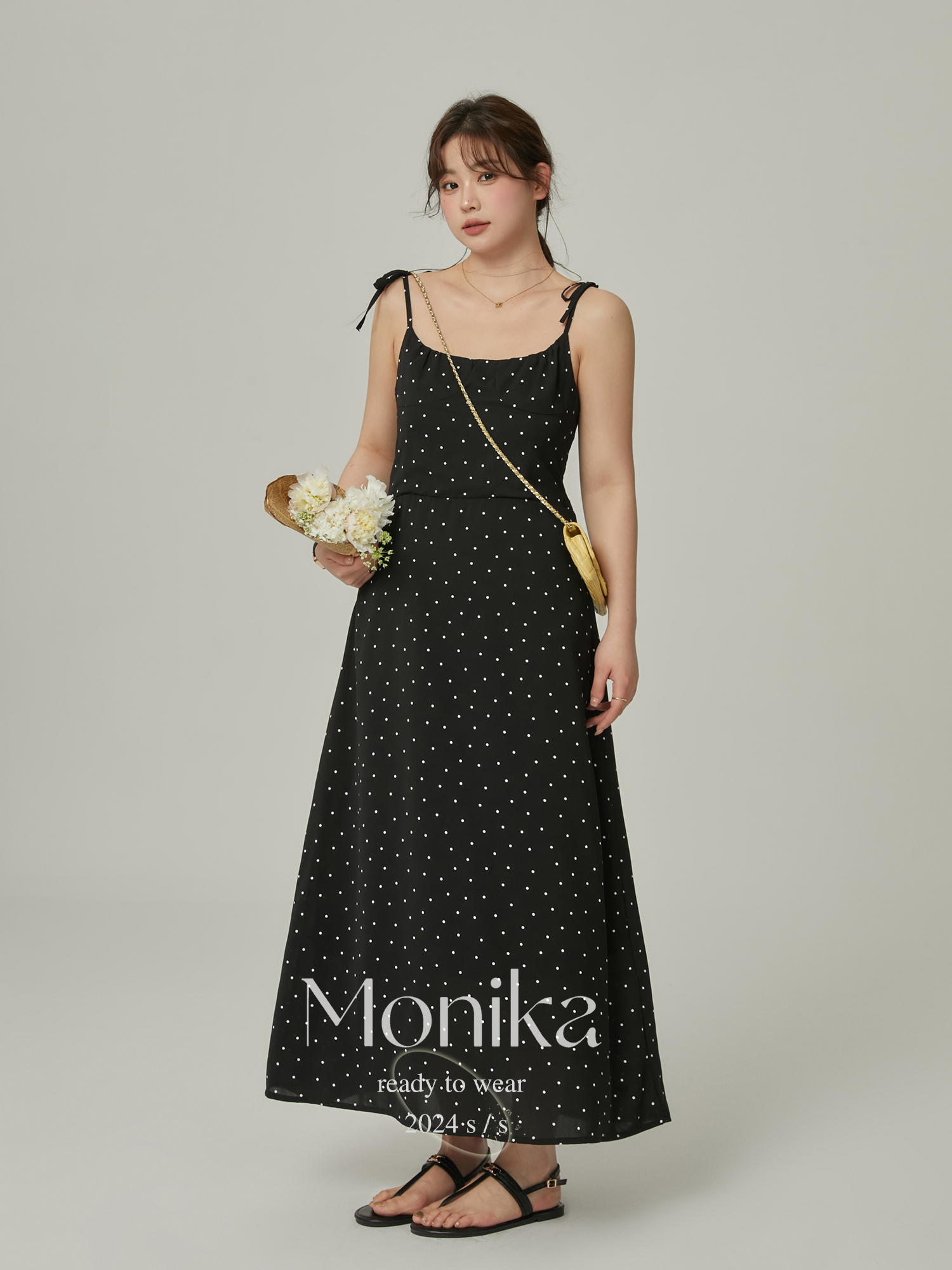 摩妮卡大码女装波点无袖系带吊带连衣裙女2024夏季显瘦洋气裙子