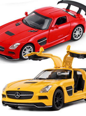 1/32奔驰SLS合金汽车模型回力声光跑车赛车金属车鸥翼门男孩玩具