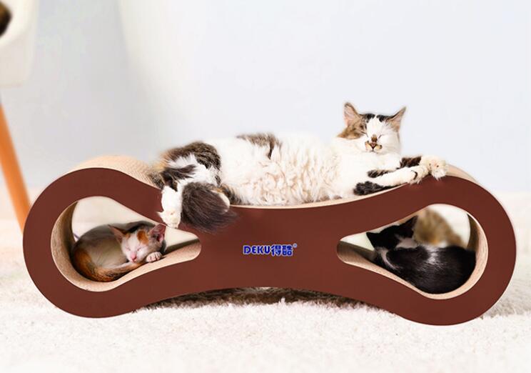 得酷 多尺寸瓦楞纸猫抓板沙发窝一体大8字大号猫咪玩具磨爪器猫床