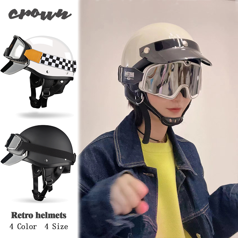 3C认证四季防晒复古半盔瓢盔头盔日式摩托车电动车男女安全机车