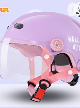 VAR国标3C认证联名hello kitty儿童电动摩托车头盔女夏季防晒半盔