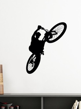 运动骑行自行车运动员墙贴纸剪影背景墙装饰画可移除贴画