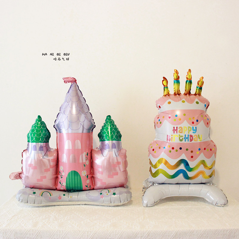 ins女孩十岁生日布置公主城堡蛋糕气球女宝宝百天2岁可爱气球装饰