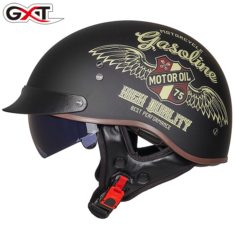 GXT电动摩托车头盔复古机车夏季半盔男女瓢盔轻便内置墨镜安全帽