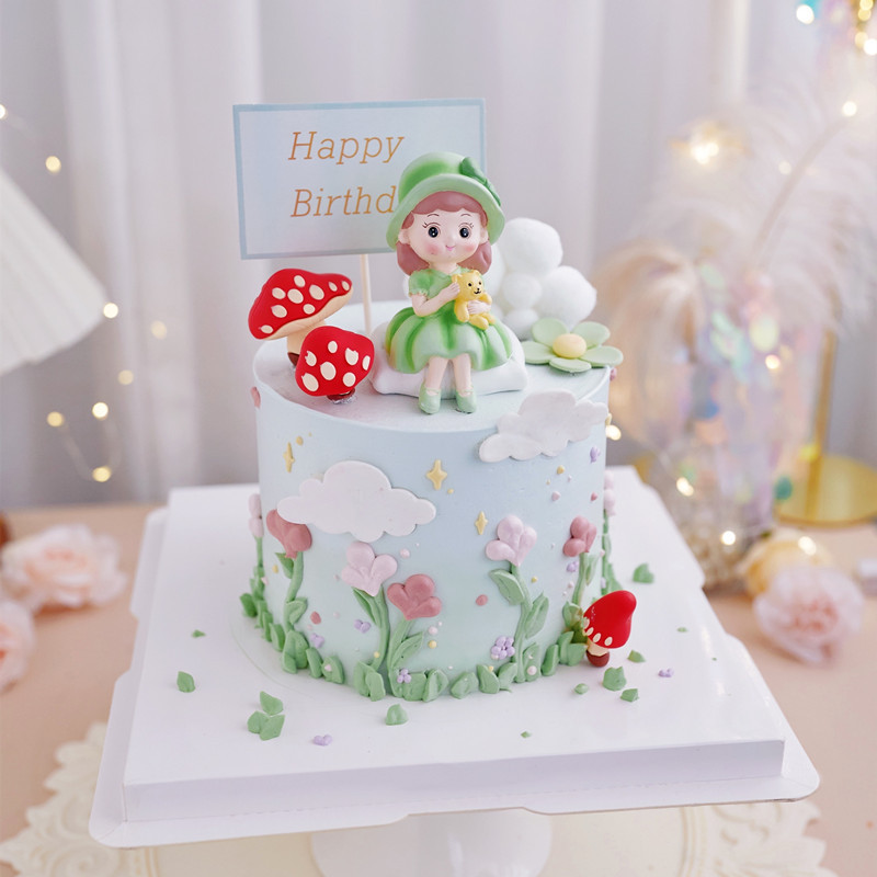 儿童蛋糕装饰女孩子生日插件可爱抱熊娃娃小公主摆件小仙女装扮