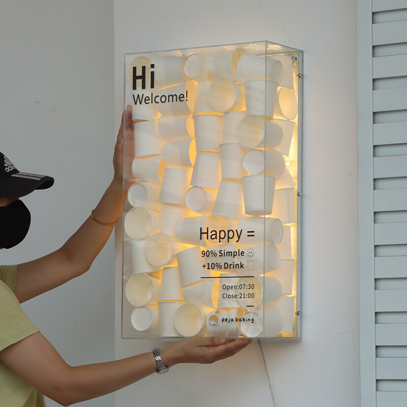透明亚克力纸杯灯箱定制 创意个性发光广告牌 奶茶店门头简约招牌