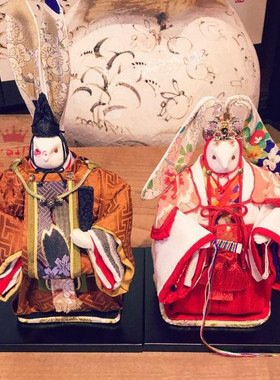 日本代购 职人手工制作 牛郎与织女 小兔子 和服人偶公仔室内装饰