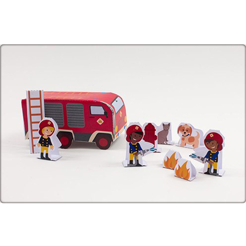 儿童益智DIY立体手工制作卡通消防车灭火车救火车3D纸质模型玩具