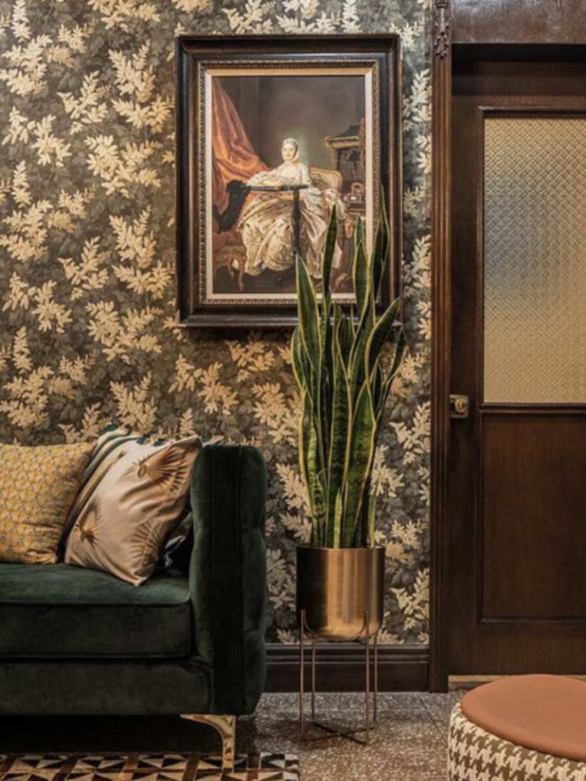 现货北欧轻奢复古叶子美式油画质感壁纸客厅书房卧室电视背景墙纸