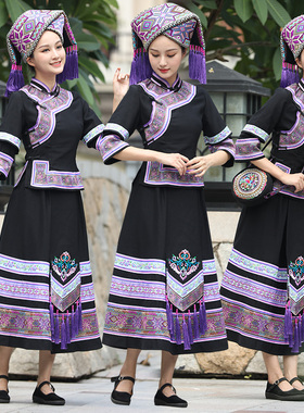 24款黑配紫八角花壮族服装女传统服饰长裙高档回娘家三月三民族服