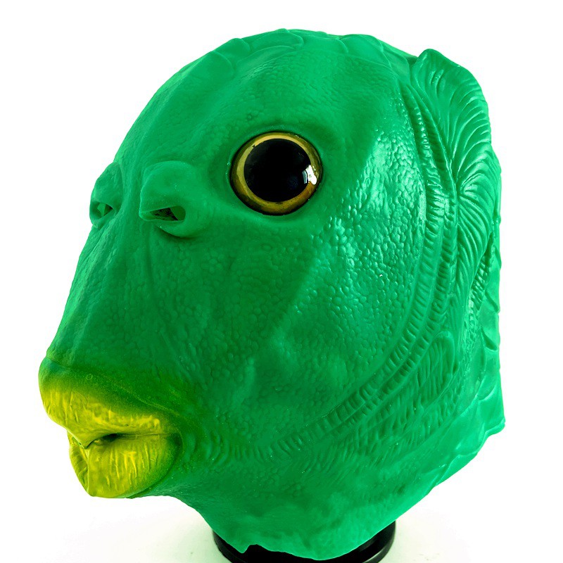 抖音同款绿鱼头面具头套搞笑搞怪绿头怪物直播短视频表演道具通用
