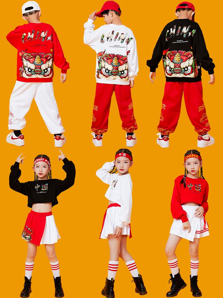 中国风儿童啦啦队表演出服六一国潮学校运动会合唱男女童班服套装