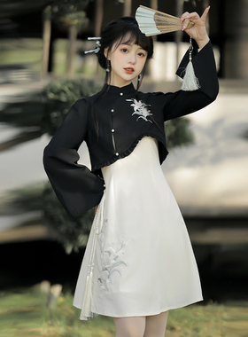 汉如初原创风铃百合汉服女中国风日常汉元素外套连衣裙套装春秋