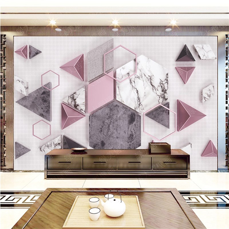 现代轻奢魅力几何图形电视背景墙布立体三角形客厅沙发影视墙壁布