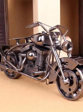 创意纯金属摩托装饰品工艺品铁艺大号摩托车模型摆件Y男生礼物包